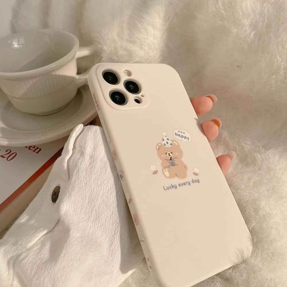 Sweet Bear Head Beige Cute Phone Cases For iPhone 14 13 12 11 Pro Max XS MAX XR 7 8 Plus X 7Plus - Touchy Style