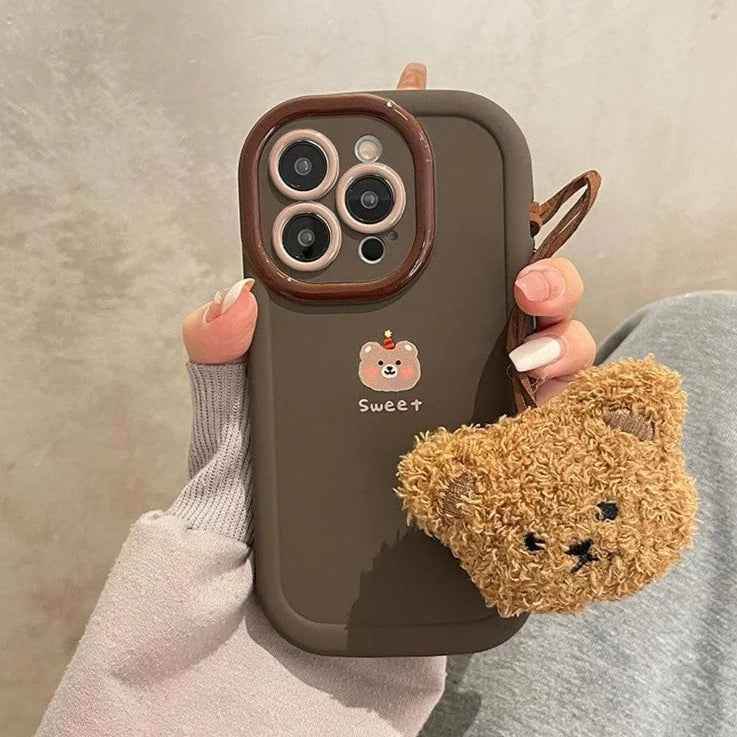 Sweet Cute Phone Cases with Bear Pendant for iPhone 11, 12, 13, 14, 15 Pro Max - Touchy Style .