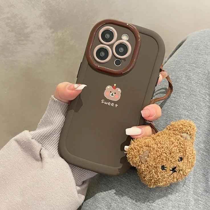 Sweet Cute Phone Cases with Bear Pendant for iPhone 11, 12, 13, 14, 15 Pro Max - Touchy Style .