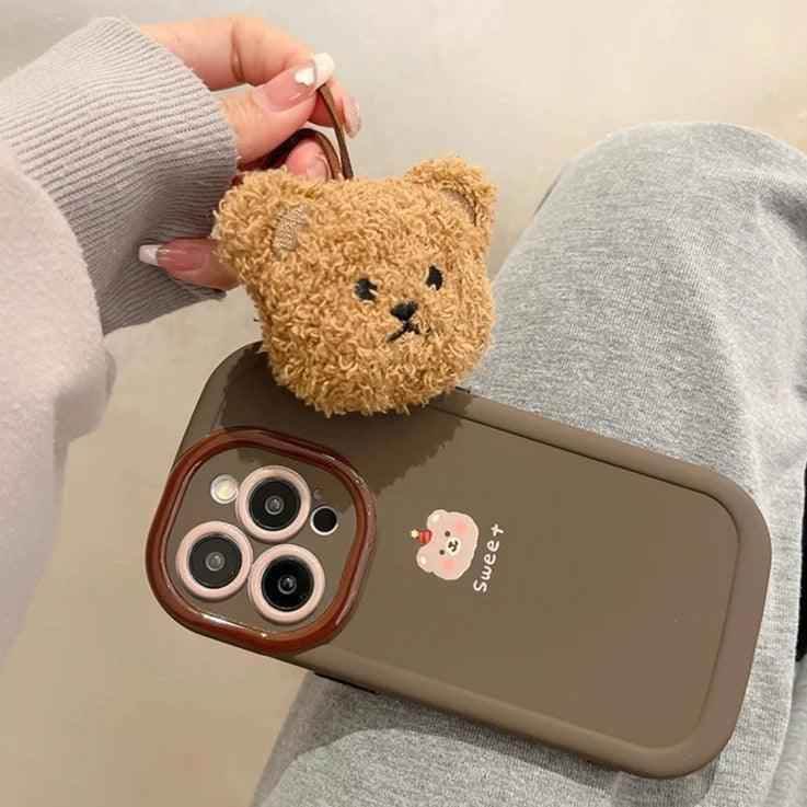 Sweet Cute Phone Cases with Bear Pendant for iPhone 11, 12, 13, 14, 15 Pro Max - Touchy Style .