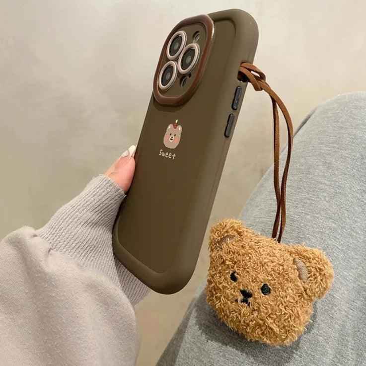 Sweet Cute Phone Cases with Bear Pendant for iPhone 11, 12, 13, 14, 15 Pro Max - Touchy Style .