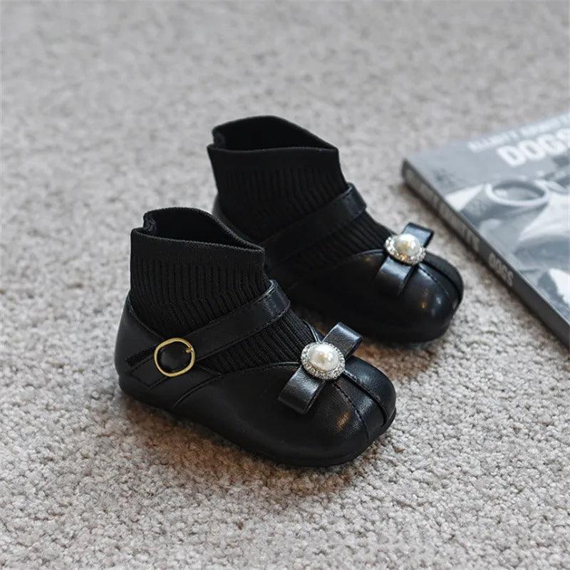 T21180 Toddler Casual Shoes - Leather Flat Ankle Boot - Touchy Style .