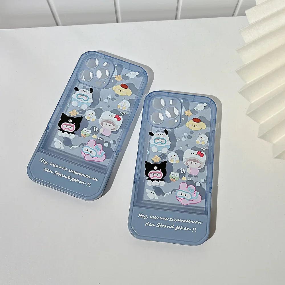 Transparent Blue Cute Phone Cases For iPhone 15 14 13 11 12 Pro Max XS XR X 7 8 Plus SE 2020 With Invisible Stand Holder - Touchy Style .