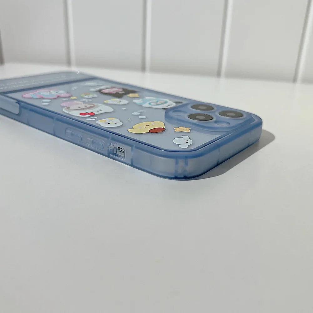 Transparent Blue Cute Phone Cases For iPhone 15 14 13 11 12 Pro Max XS XR X 7 8 Plus SE 2020 With Invisible Stand Holder - Touchy Style .