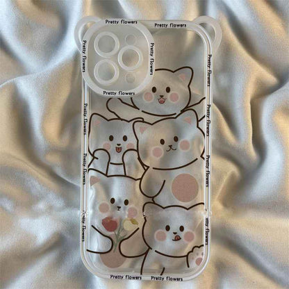 Transparent Cat Bear Cute Phone Cases For iPhone 16, 15, 14, 13, 11, 12 Pro Max, XS, X, XR, 8, 7 Plus - Touchy Style