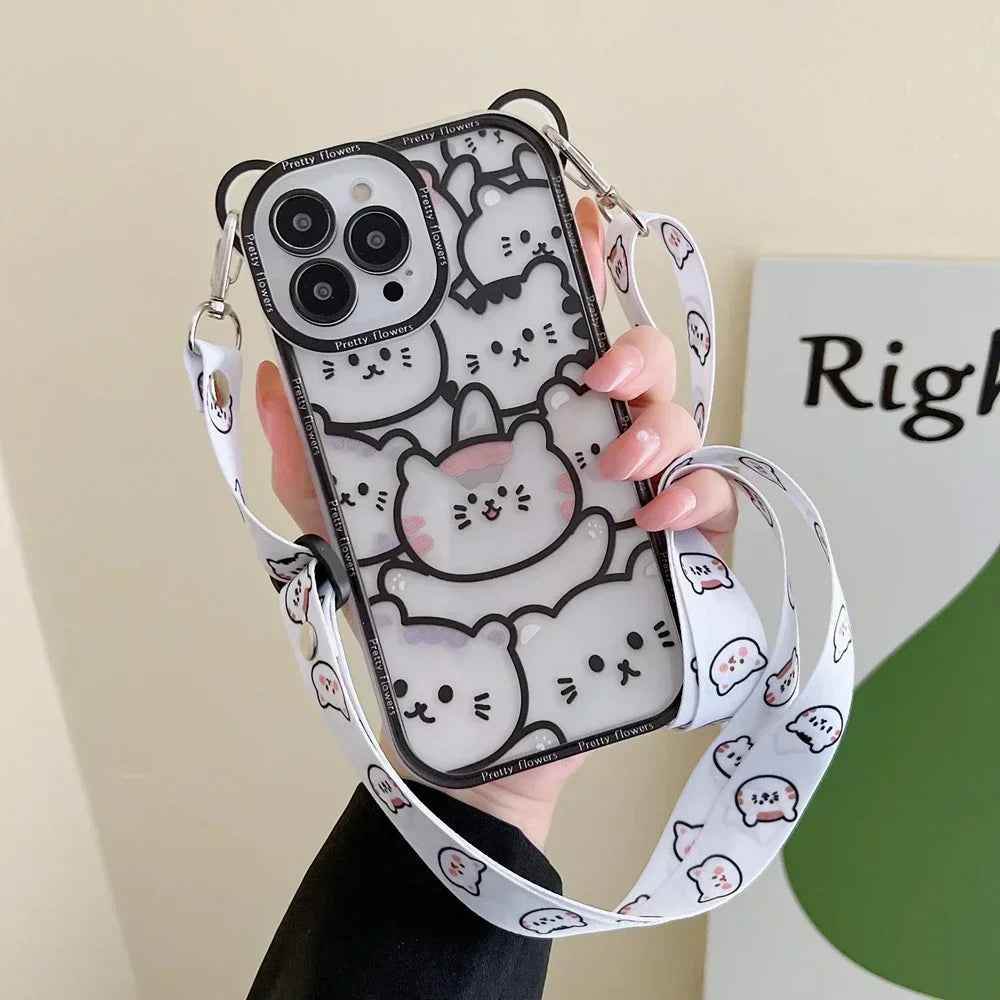 Transparent Cat Bear Cute Phone Cases For iPhone 16, 15, 14, 13, 11, 12 Pro Max, XS, X, XR, 8, 7 Plus - Touchy Style