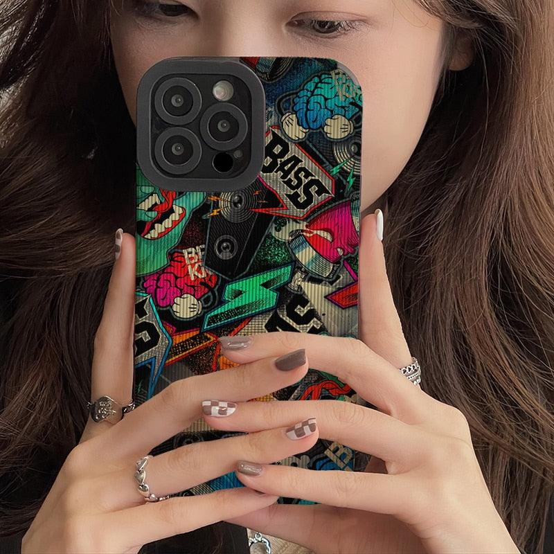 Trendy Graffiti Fashion: Cute Phone Case with Soft Cover for iPhone 14, 13, 12, 11 Pro Max, X, XS Max, XR, 7, and 8 Plus - Touchy Style .