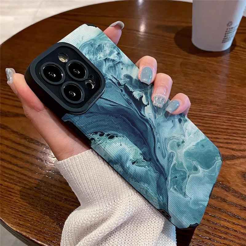 Trendy Wave Pattern: Leather Cute Phone Cases with Lens Soft Cover for iPhone 14, 13, 11, 12 Pro Max, Mini, 6, 7, 8 Plus, X, XS, and XR - Touchy Style .