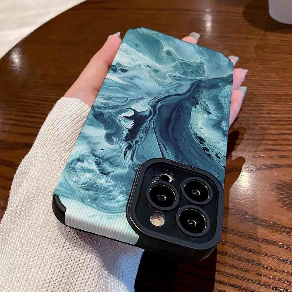 Trendy Wave Pattern: Leather Cute Phone Cases with Lens Soft Cover for iPhone 14, 13, 11, 12 Pro Max, Mini, 6, 7, 8 Plus, X, XS, and XR - Touchy Style .