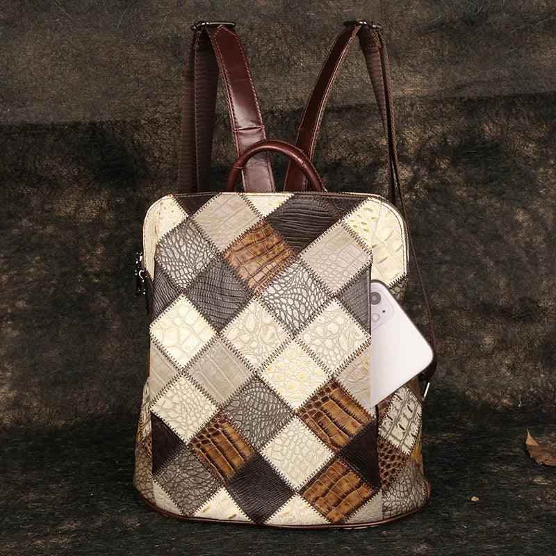 TSB112 Cool Backpacks - Leather Shoulder Bags - Patchwork Multicolor - Touchy Style