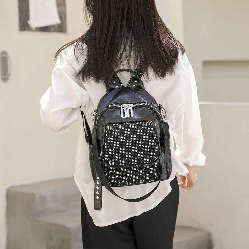 TSB118 Cool Backpacks - Leather Small Bags - Checkerboard Pattern - Touchy Style