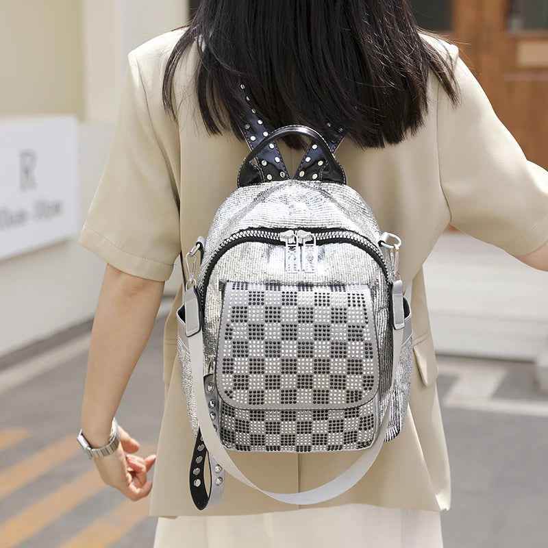 TSB118 Cool Backpacks - Leather Small Bags - Checkerboard Pattern - Touchy Style