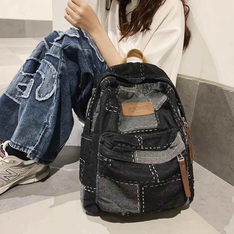 TSB33 Cool Backpacks - Denim Vintage College Book Bag For Girls - Touchy Style