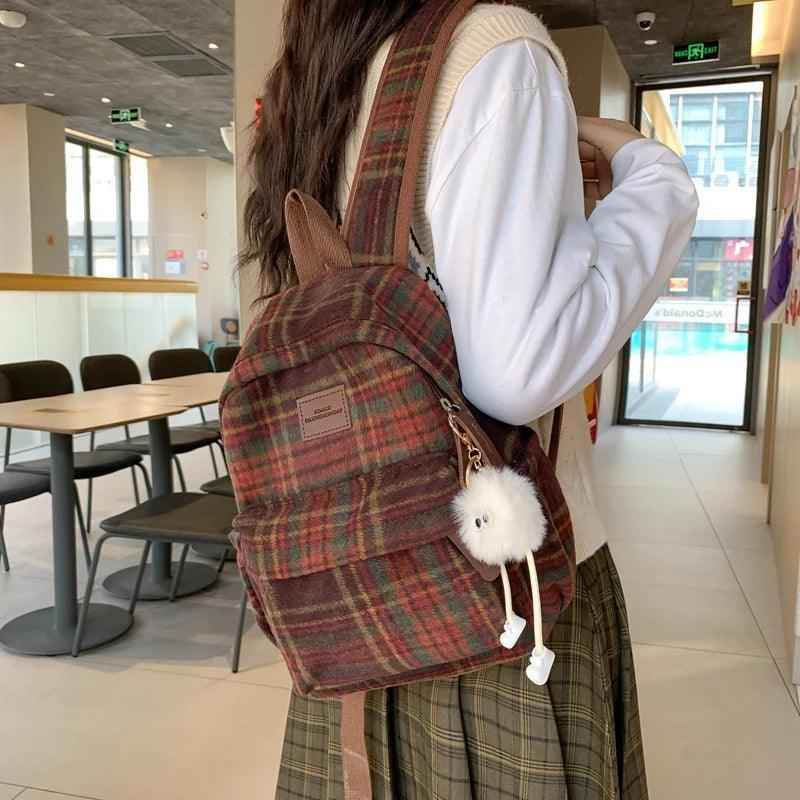 TSB57 Cool Backpacks - Fashion Plaid Woollen Rucksack For School, College, and Travel - Touchy Style