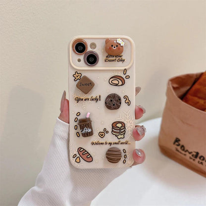 TSP10 Cute Phone Case Cute for iPhone 11, 12, 13, 14, 15, Pro Max, and Plus models - Cartoon 3D Coffee, Bear, and Cookies Pattern - Touchy Style