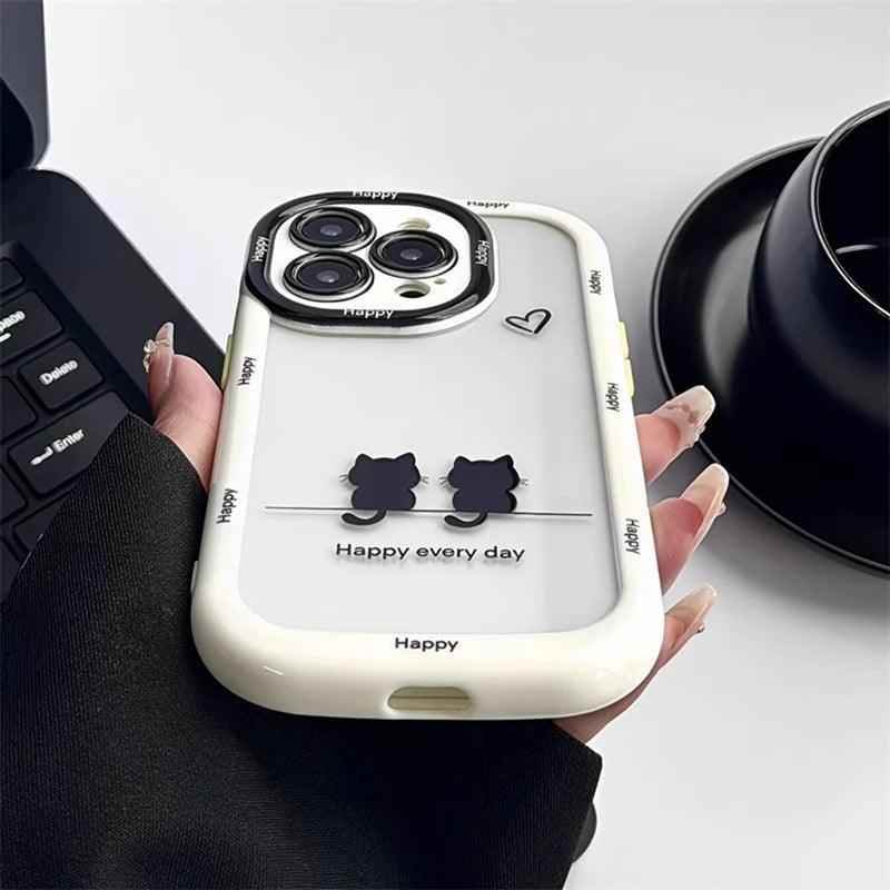 TSP103 Cute Phone Cases For iPhone 15 Pro Max, 14, 13, 12, and 11 - Cats Oval Bumper Transparent Back Cover - Touchy Style