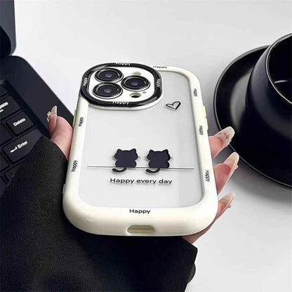 TSP103 Cute Phone Cases For iPhone 15 Pro Max, 14, 13, 12, and 11 - Cats Oval Bumper Transparent Back Cover - Touchy Style