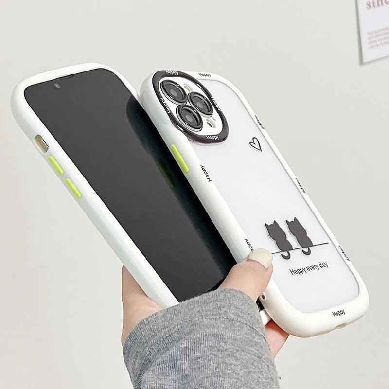TSP103 Cute Phone Cases For iPhone 15 Pro Max, 14, 13, 12, and 11 - Cats Oval Bumper Transparent Back Cover - Touchy Style