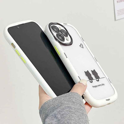 TSP103 Cute Phone Cases For iPhone 15 Pro Max, 14, 13, 12, and 11 - Cats Oval Bumper Transparent Back Cover - Touchy Style