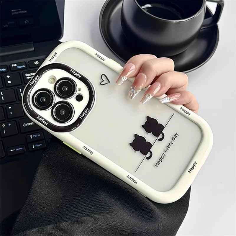 TSP103 Cute Phone Cases For iPhone 15 Pro Max, 14, 13, 12, and 11 - Cats Oval Bumper Transparent Back Cover - Touchy Style