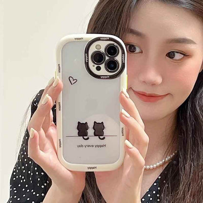 TSP103 Cute Phone Cases For iPhone 15 Pro Max, 14, 13, 12, and 11 - Cats Oval Bumper Transparent Back Cover - Touchy Style