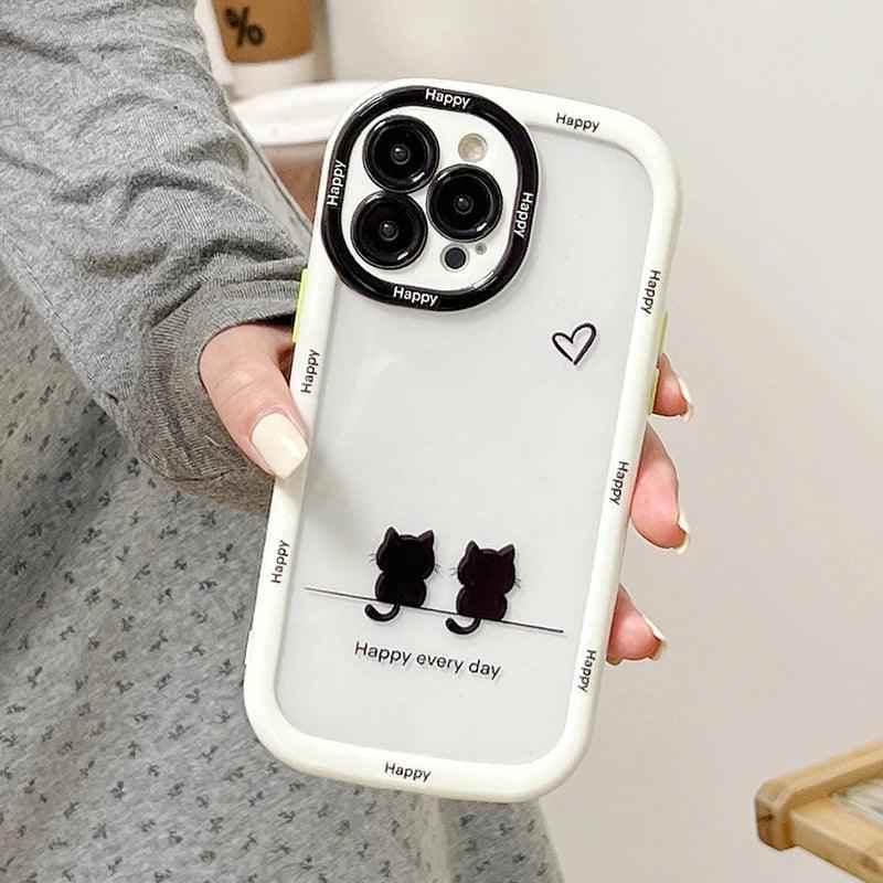 TSP103 Cute Phone Cases For iPhone 15 Pro Max, 14, 13, 12, and 11 - Cats Oval Bumper Transparent Back Cover - Touchy Style