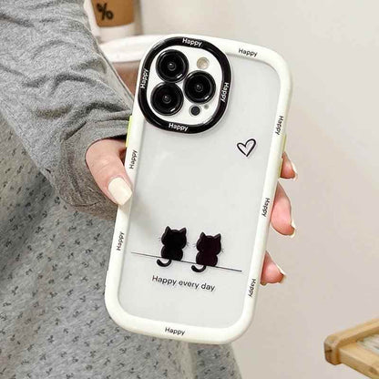 TSP103 Cute Phone Cases For iPhone 15 Pro Max, 14, 13, 12, and 11 - Cats Oval Bumper Transparent Back Cover - Touchy Style