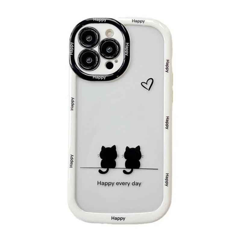TSP103 Cute Phone Cases For iPhone 15 Pro Max, 14, 13, 12, and 11 - Cats Oval Bumper Transparent Back Cover - Touchy Style