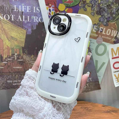 TSP103 Cute Phone Cases For iPhone 15 Pro Max, 14, 13, 12, and 11 - Cats Oval Bumper Transparent Back Cover - Touchy Style