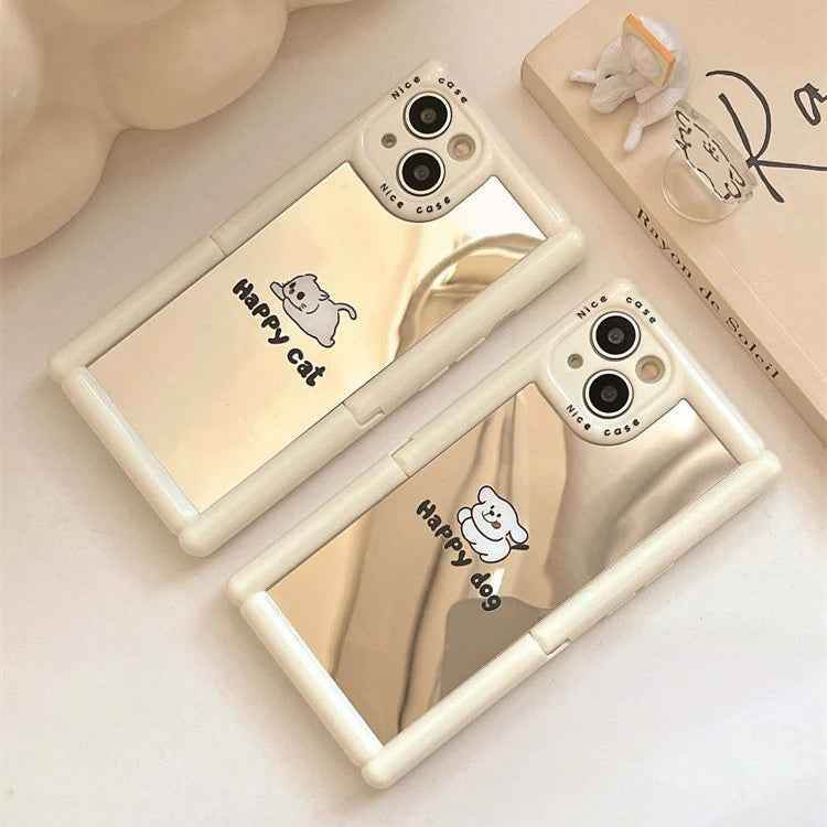 TSP104 Cute Phone Cases For iPhone 11, 12, 13, 14, and 15, Pro Max and 15 Plus - Cartoon Cat Dog Pattern - Invisible Kickstand Holder - Touchy Style
