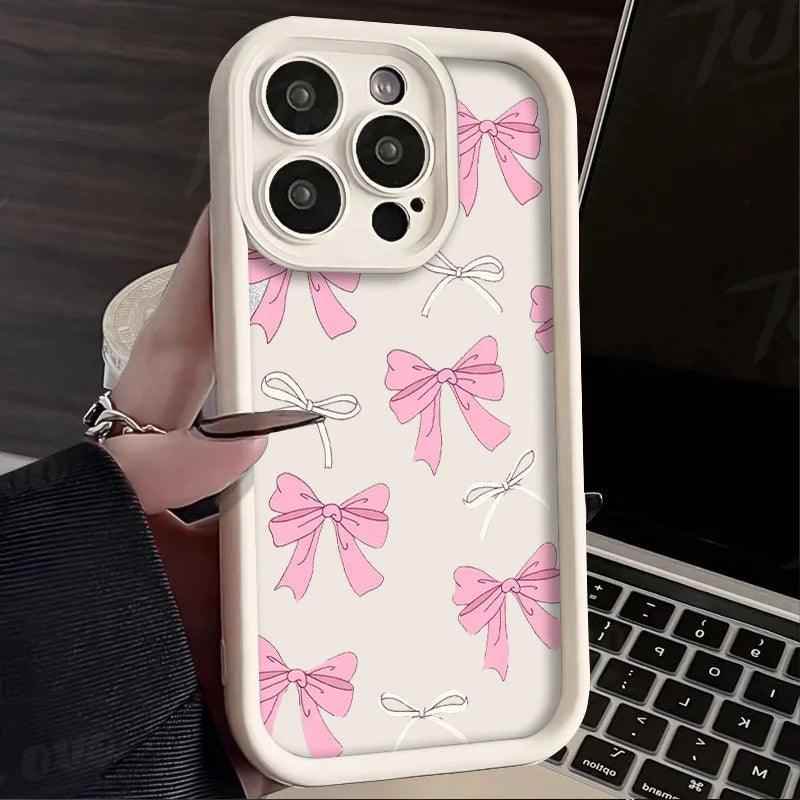 TSP105 Cute Phone Cases For iPhone 14, 13, 12, 11, 15 Pro Max, XS Max, XR, X, 8, 7 Plus, and SE - Pink Bowknot Bumper Cover - Touchy Style