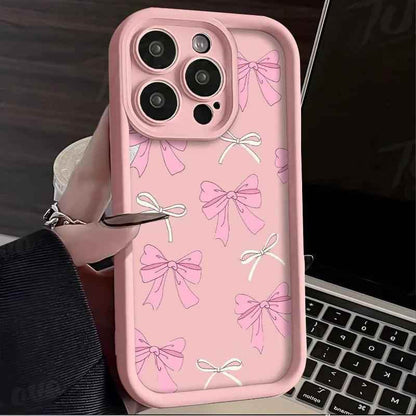 TSP105 Cute Phone Cases For iPhone 14, 13, 12, 11, 15 Pro Max, XS Max, XR, X, 8, 7 Plus, and SE - Pink Bowknot Bumper Cover - Touchy Style