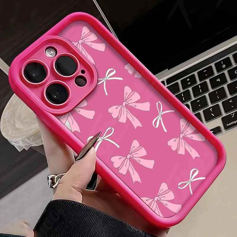TSP105 Cute Phone Cases For iPhone 14, 13, 12, 11, 15 Pro Max, XS Max, XR, X, 8, 7 Plus, and SE - Pink Bowknot Bumper Cover - Touchy Style