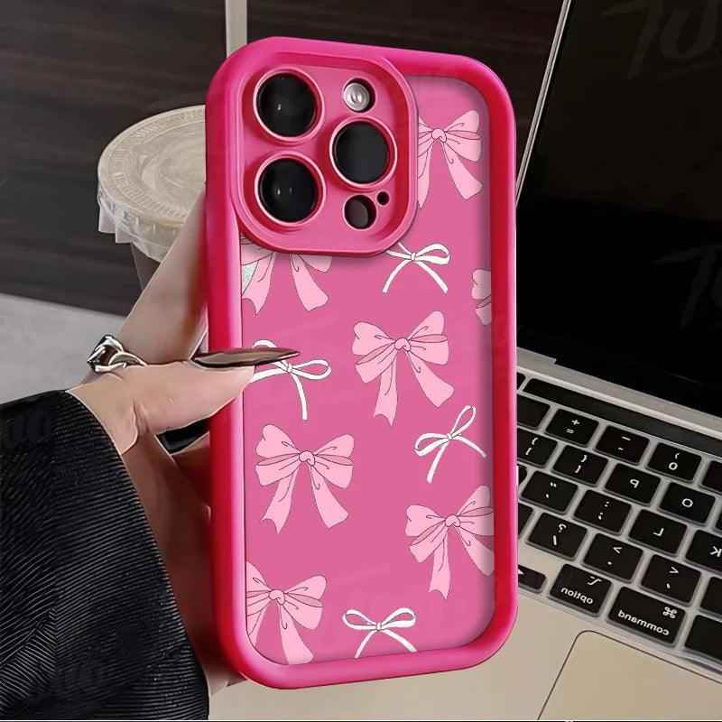 TSP105 Cute Phone Cases For iPhone 14, 13, 12, 11, 15 Pro Max, XS Max, XR, X, 8, 7 Plus, and SE - Pink Bowknot Bumper Cover - Touchy Style