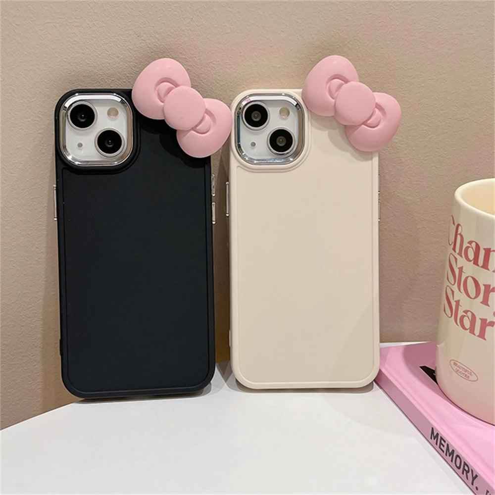 TSP12 Cute Phone Cases for iPhone 14, 15, 13, 12 Pro Max, 11 X, XS, XR, 7, and 8 Plus - 3D Bow Cartoon Cover - Touchy Style