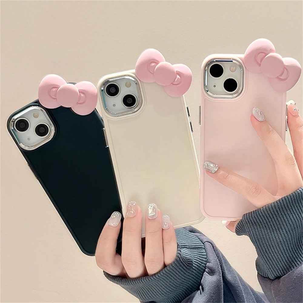 TSP12 Cute Phone Cases for iPhone 14, 15, 13, 12 Pro Max, 11 X, XS, XR, 7, and 8 Plus - 3D Bow Cartoon Cover - Touchy Style