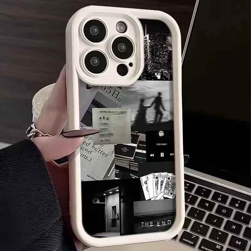 TSP121 Cute Phone Cases For iPhone 16 15 14 13 12 11 Pro Max XS XR X 8 7 Plus SE2 14Pro 15Pro - Daily Life Silhouette Pattern - Touchy Style