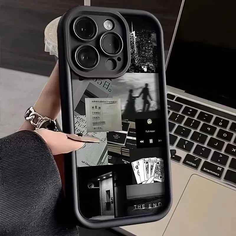 TSP121 Cute Phone Cases For iPhone 16 15 14 13 12 11 Pro Max XS XR X 8 7 Plus SE2 14Pro 15Pro - Daily Life Silhouette Pattern - Touchy Style