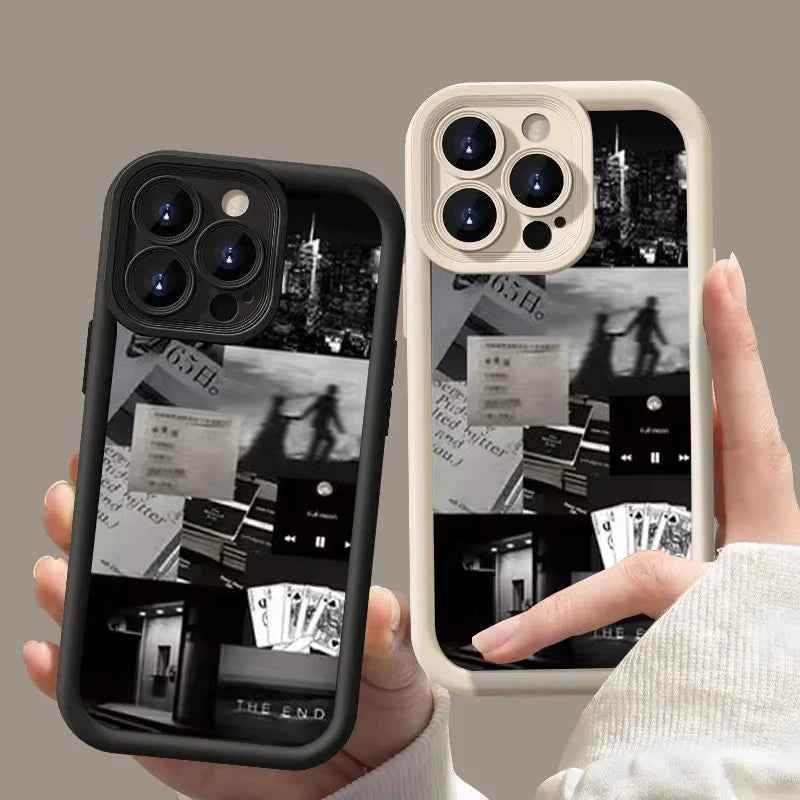 TSP121 Cute Phone Cases For iPhone 16 15 14 13 12 11 Pro Max XS XR X 8 7 Plus SE2 14Pro 15Pro - Daily Life Silhouette Pattern - Touchy Style