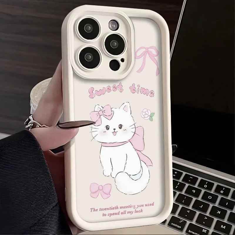 TSP127 Cute Phone Cases For iPhone 14, 13, 12, 11, 15 Pro Max, XS, XR, X, 8, 7 Plus, SE2, 14Pro, and 15Pro - Sweet Cat Pattern - Touchy Style