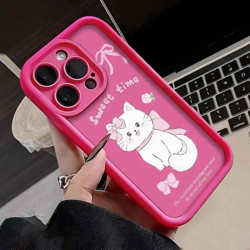 TSP127 Cute Phone Cases For iPhone 14, 13, 12, 11, 15 Pro Max, XS, XR, X, 8, 7 Plus, SE2, 14Pro, and 15Pro - Sweet Cat Pattern - Touchy Style