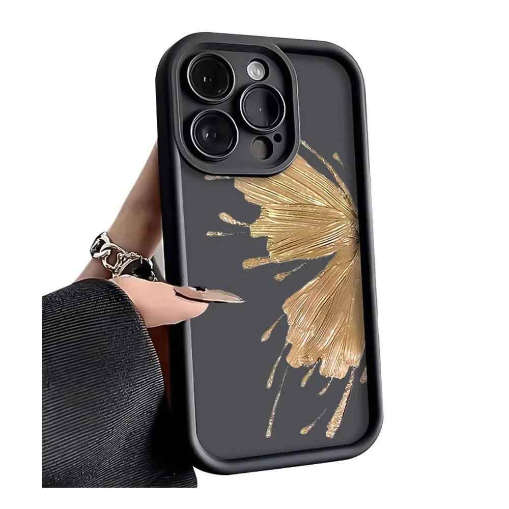 TSP129 Cute Phone Cases For iPhone 14, 13, 12, 11, 15 Pro Max, XS, XR, X, 8, 7 Plus, SE2, 14Pro, and 15Pro - Golden Butterfly Pattern - Touchy Style