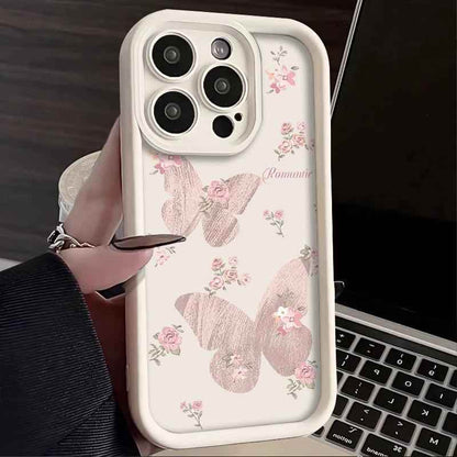 TSP131 Cute Phone Cases For iPhone 14, 13, 12, 11, 15 Pro Max, XS, XR, X, 8, 7 Plus, SE2, 14Pro, and 15Pro - Butterfly Flower Pattern - Touchy Style
