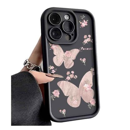 TSP131 Cute Phone Cases For iPhone 14, 13, 12, 11, 15 Pro Max, XS, XR, X, 8, 7 Plus, SE2, 14Pro, and 15Pro - Butterfly Flower Pattern - Touchy Style
