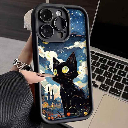 TSP138 Cute Phone Cases For iPhone 15, 14, 13, 12, 11, Pro Max, XS, XR, X, 8, 7 Plus, SE2, 14Pro, and 15Pro - Starry Sky With Cat Pattern - Touchy Style