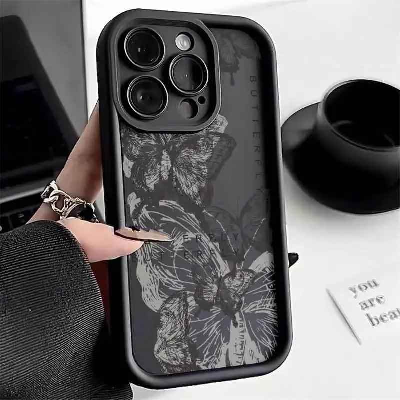 TSP141 Cute Phone Cases For iPhone 14, 13, 12, 11, 15 Pro Max, XS, XR, X, 8, 7 Plus, SE2, 14Pro, and 15Pro - Literary Butterfly Pattern - Touchy Style