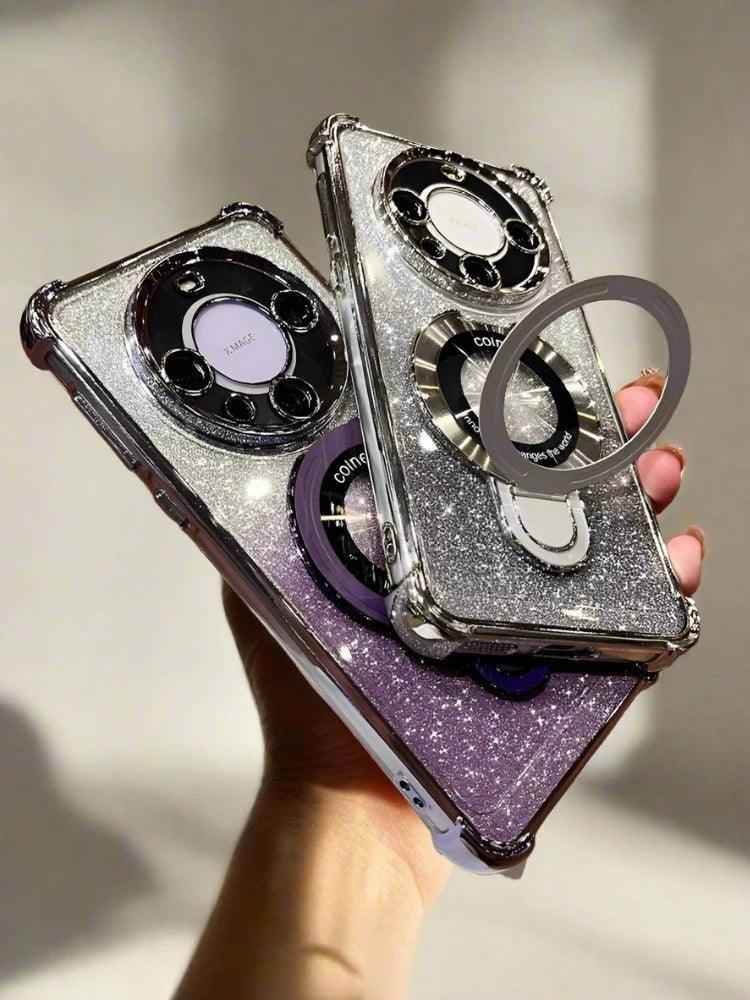 TSP164 Cute Phone Cases For Huawei Mate 40, 50, and 60 Pro - Glitter Electroplated Magnetic Cover With a Holder - Touchy Style