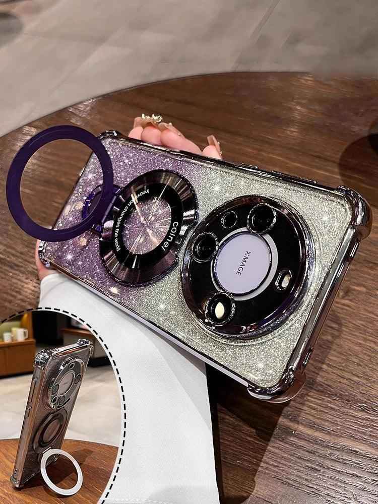 TSP164 Cute Phone Cases For Huawei Mate 40, 50, and 60 Pro - Glitter Electroplated Magnetic Cover With a Holder - Touchy Style