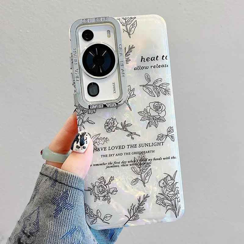 TSP167 Cute Phone Cases for Huawei P70, P60, P50, P40, Mate 60, 50, 40, and 30 Pro Plus - Luxury Laser Flower Shockproof Cover - Touchy Style