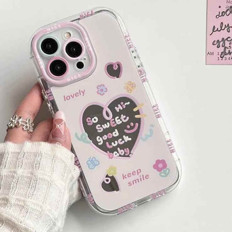 TSP17 Cute Phone Cases for iPhone 15 Pro Max, 14, 13, 11, and 12 - Sweet Heart Mirror Cover - Touchy Style